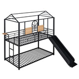 Merax Twin Over Twin Metal House Bunk Bed Frame with Slide, No Box Spring Needed, Black Merax