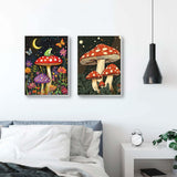 Reofrey Framed Paint by Numbers Kit for Adults & Beginner - 2Pcs 8x12Inch Canvas Mushrooms Paint by Numbers - Night Sky Educational & Creative Art Set for Beginners - Perfect for Home Wall Decoration Reofrey