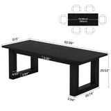 Tribesigns Farmhouse Dining Table for 4-6 People, 63-Inch Wooden Kitchen Furniture with Solid Wooden Pedestal, Large Rectangular Dinner Table for Dining Room (Black) Tribesigns