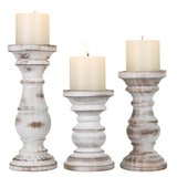 Candle Holder for Pillar Candle Set of 3, Farmhouse Wood Candle Holder, Rustic Wooden Candle Stand, Decorative Wood Candlestick Holders for Living Room, Table Centerpiece (Antique White) CEDARLUX