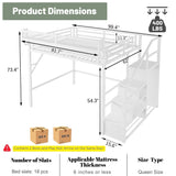 MoproBeti Queen Loft Bed with Stairs, Metal Loft Beds Queen Size Adults with Storage Shelves and Wardrobe, Heavy Duty High LoftBed for Teens, No Box Spring Needed, No Noise,White MoproBeti