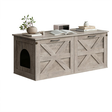 Herture Double Cat Litter Box Enclosure, Hidden Litter Box Cabinet Furniture, Modern Litter Box Storage, Enclosed Cat Litter Box Furniture, Easy to Clean Griege PG06MWZ Herture