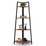 CAPHAUS Tall Corner Shelf Stand, 4-Tier Display Shelves, Ladder Corner Wood Storage Plant Bookshelf with Metal Frame, Versatile Shelving Unit Bookcase for Home Office Space, Rustic Oak CAPHAUS