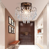 Q&S Small Crystal Ceiling Light Fixture Flush Mount,Black Ceiling Lights Modern Chandelier,Bedroom Hallway Closet Light Fixture Ceiling,Dia9.5 1 Light. Q&S