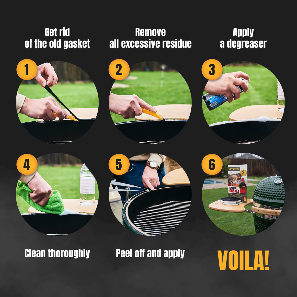 Smoker Chef XXL 20 FT Grill Gasket for Smokers - Black 1/2’’ x 1/8’’ Hi Temp Seal Smoker Gasket – 2-Pack x 10 FT Self Stick Black Nomex Fire Tape for BBQ Lid – High Heat Temperature Material Replace Smoker Chef