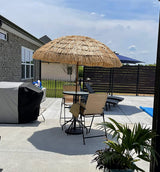 AMMSUN 7.5ft Hula Thatched Tiki Patio Beach Umbrella Hawaiian Style 10 Ribs UPF 50+ with Tilt Carry Bag for Outdoor Tiki Bar, Tropical Palapa, Patio Garden Beach Pool Backyard Natural Color AMMSUN