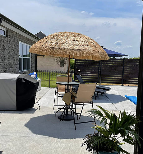 AMMSUN 7.5ft Hula Thatched Tiki Patio Beach Umbrella Hawaiian Style 10 Ribs UPF 50+ with Tilt Carry Bag for Outdoor Tiki Bar, Tropical Palapa, Patio Garden Beach Pool Backyard Natural Color AMMSUN