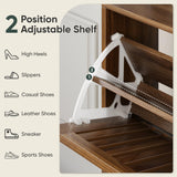 Smart FENDEE Shoe Cabinet with 2 Flip Louvered Drawers, Wooden Shoe Storage Cabinet with Gold Handle, Mid-Century Modern Freestanding Shoe Organizer Cabinet for Entryway, Hallway, Walnut, 31.5" W Smart FENDEE