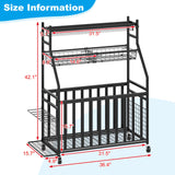 Jsskeeim Garage Sports Equipment Organizer,Sports Ball Organizer with Wheels,Mesh Pocket, Basket,Ball Organizer with Baseball Bat Rack and HooksToy Storage Rolling Cart-Black Jsskeeim