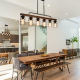 HOSENJOIN Island Lights for Kitchen,6-Light Dining Room Light Fixtures Over Table, Wood Linear Rustic Chandelier Pendant Lighting for Kitchen Island Dining table,Black 360W HOSENJOIN