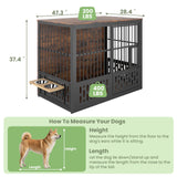 Yafylly 48 Inch XXL Dog Crate Furniture, Wooden Chewproof Dog Kennel with Interactive Window, 360° Adjustable Bowls (5 Heights), Storage Table Top, Heavy Duty XL Dog Crate for Medium Large Dogs, Brown Yafylly