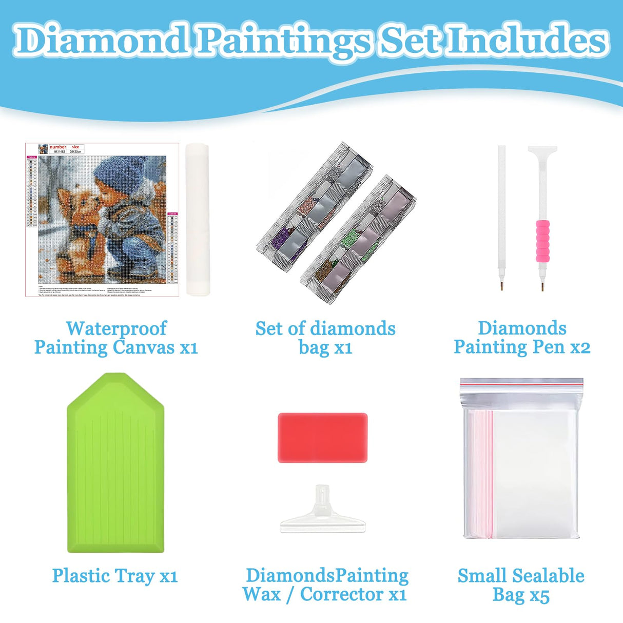 MAXBYE Diamonds Painting Kits for Adults, Cute Dog and Its Partner Diamond Art Kit for Beginners, DIY Animal Dog Round Full Diamond Gems Create Wall Art Decorations and Gifts 12x12 inch MAXBYE