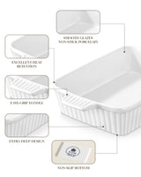 MALACASA 4.4 QT Baking Dish, 9x13 Large Casserole Dish for Oven, Ceramic Baking Pan, Rectangular Lasagna Pan Deep with Handles for Baking, Durable Microwave Oven Safe, White, Series BAKE-BAKE MALACASA