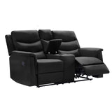 Ball & Cast 67" Comfy Living Room Sofa Set with 2 Recliners,Leather Adjustable Loveseat Couch W/ 2 Cup-Holder & Storage,2-Seater Motion Lounger Furniture for Home Theater Game Small Room Seating,Black Ball & Cast