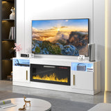 TV Stand with Fireplace - 70 Inch Modern Electric Entertainment Center, 36" LED Fireplace for Living Room, White, Up to 80" TVs VENDORZ