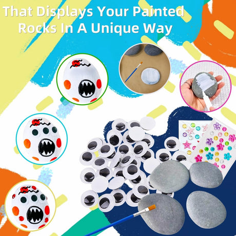 MSACC 125PCS Rock Painting DIY Kit, Arts and Crafts for Girls Boys Rocks Tween Gift Art Set, Craft Kits with Gem Stickers Googly Eyes Paintbrushes DIY Twisting Stick Mini Bows Yarn Pom Pom Balls MSACC