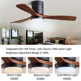 48" Recessed Ceiling Fan, Wooden Ceiling Fan with Lights with Remote Control, Indoor Outdoor Wooden Ceiling Fan with 3 Wooden Blades for Patio, Living Room, Bedroom, Hallway and More.…… dearnow