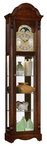 Howard Miller Ridgeway Clarksburg Curio Floor Clock II 2041 – Country Maple Finish Wood Frame, Three Glass Shelves, Interior Light, Vertical Home Decor, Quartz Movement Howard Miller