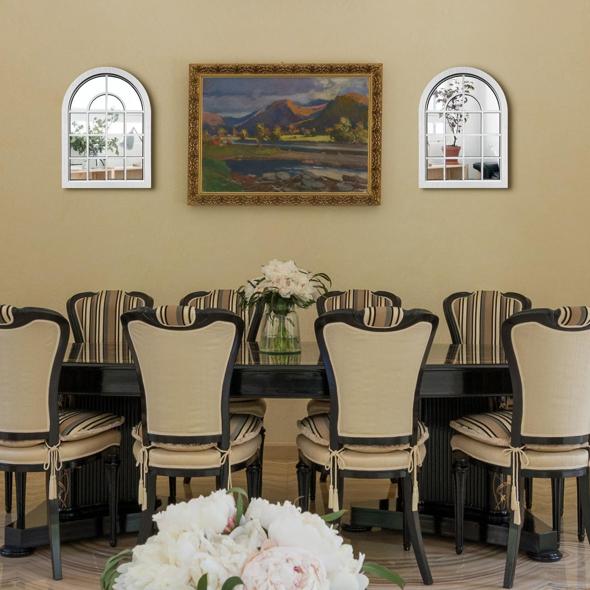 ZEXUIRU 2PCS Arched Window Wall Mirror,Rustic Farmhouse Accent Mirror, Wood Framed Entry Mirror for Living Room,Bathroom,Bedroom,Kitchen,15.7x11.8 Inches ZEXUIRU