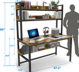 Aquzee Rustic Brown Computer Desk with Hutch & Bookshelf for Home Office – Space-Saving Industrial Design Aquzee