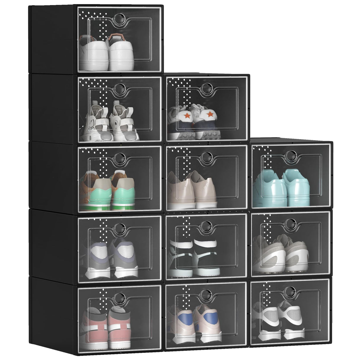 YITAHOME XL Shoe Storage Box, Set of 12 Shoe Storage Organizers Stackable Shoe Storage Box Rack Containers Drawers - Black-X-Large Size YITAHOME