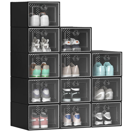 YITAHOME XL Shoe Storage Box, Set of 12 Shoe Storage Organizers Stackable Shoe Storage Box Rack Containers Drawers - Black-X-Large Size YITAHOME