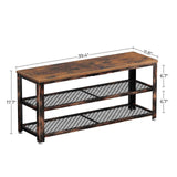 Rolanstar Shoe Bench, 3-Tier Shoe Rack, 39.4” Storage Entry Bench with Mesh Shelves Wood Seat, Rustic Foyer Bench for Hallway Front Door, Doorway, Living Room, Mudroom, Steel Frame, Rustic Brown Rolanstar