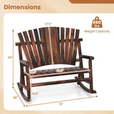 Giantex Outdoor Wooden Rocking Bench, 2-Person Adirondack Porch Rocker Chair with High Back and Slatted Seat, Rustic Log Loveseat for Front Porch Patio, Backyard, Garden, Brown, 51”x38”x46” Giantex