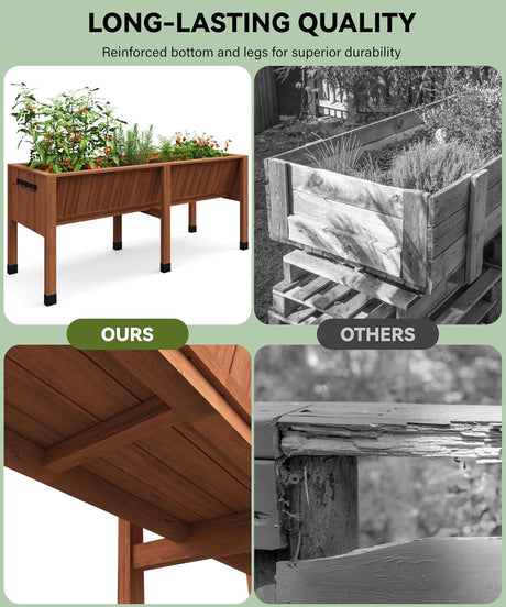 72x26x30 Inch Raised Garden Bed With Leg, Elevated Wood Planter Box Stand for Vegetables, Herbs & Flowers, 6x2x2.5 Ft Outdoor Standing Planter w/Hooks,13.7In Depth Plante for Backyard, Patio, Balcony SLEKVERSA