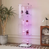 Buzleer Glass Display Cabinet with Lock LED Lighting 4-Tier 1-Door Full Vision Showcase Curio Cabinets Tempered Glass Display Case with Wheels for Living Room Bedroom Office, 65"*15.7"*13.6",White Buzleer