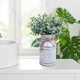 Winlyn Farmhouse Galvanized Metal Milk Can with Artificial Eucalyptus Greenery Arrangement Fake Plants Farmhouse Centerpieces 11.8" Tall for Rustic Country Wedding Home Table Tiered Tray Shelf Décor Winlyn