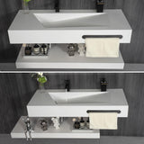 Gesipor 48"x19" Wall-Mount Stone Resin Bathroom Sink Rectangular Vessel Sinks for Bathroom Floating Vanity Sink Trough Modern Art Basin with Shelf Layer GESIPOR