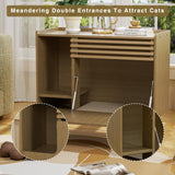Halitaa Cat Litter Box Enclosure,Mid-Century Modern Hidden Litter Box Furniture with Cat Scratch Pad,Flip-Down Opening Litter Box Cabinet Cat Washroom End Table,Natural Halitaa