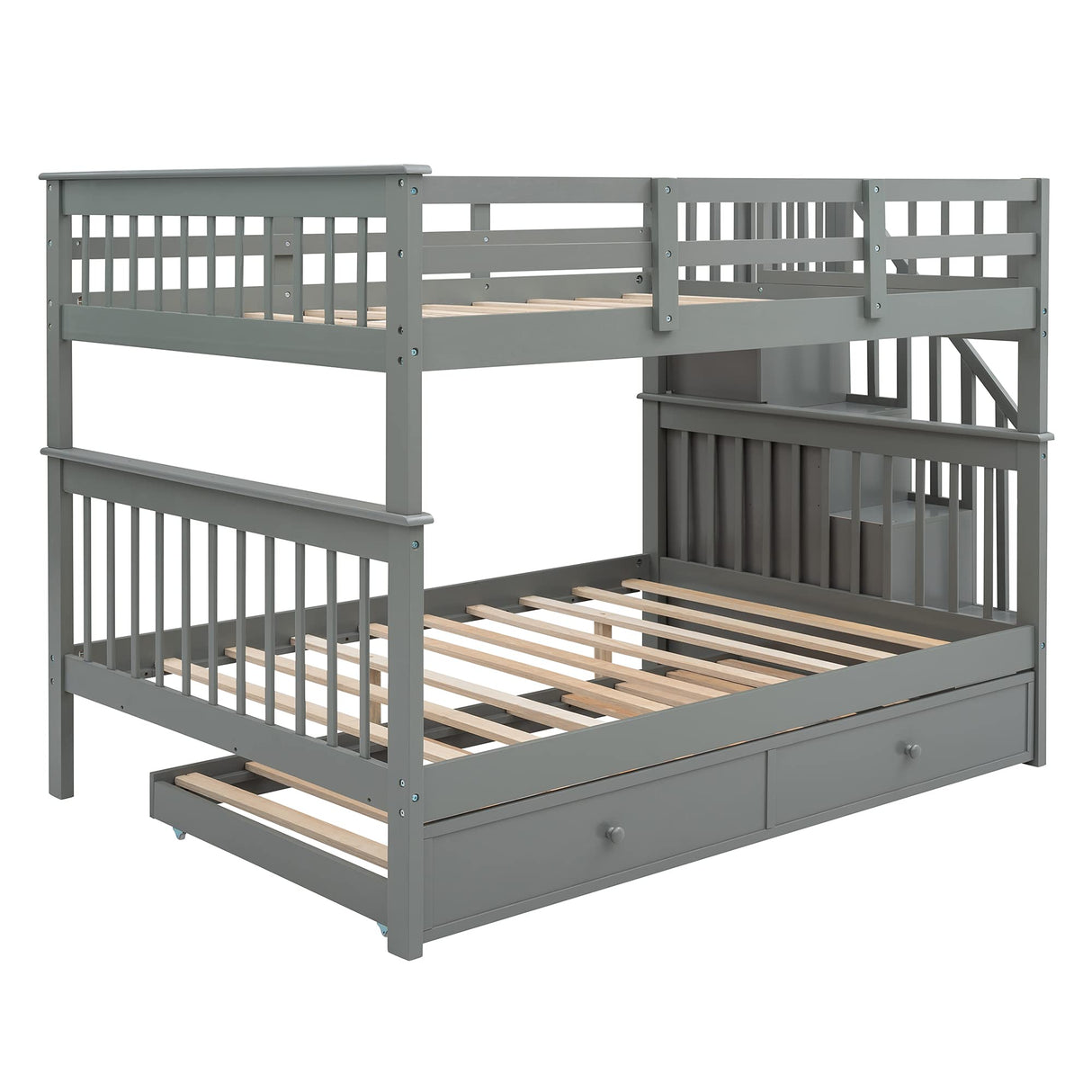Harper & Bright Designs Full Over Full Bunk Bed with Stairs and Trundle, Wooden Bunk Bed Frame with Storage, for Kids Teens Adults - Gray Harper & Bright Designs