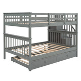 Harper & Bright Designs Full Over Full Bunk Bed with Stairs and Trundle, Wooden Bunk Bed Frame with Storage, for Kids Teens Adults - Gray Harper & Bright Designs