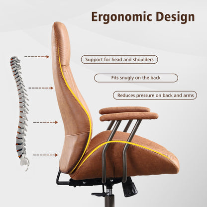 ovios Ergonomic Office Chair Home Office Desk Chair Computer Chair with Lumbar Support High Back Executive Height Adjustable Rolling Swivel Task Chair, Suede Fabric (Brown)