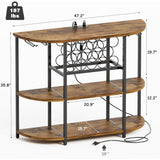 Furmax Wine Bar Cabinet for Liquor Bar Table Bar Cabinet with Lights and Outlet 4-Tier Storage Freestanding Wine Racks with Glass Holder Mini Bars for Home, Bar Furmax