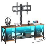 HOOBRO TV Stand with Mount and Power Outlet, LED Entertainment Center with Swivel Mount for 32/45/55/60/65/70/75 inch TVs, 3-Tier Storage Shelf for Living Room, Bedroom, Rustic Brown BF46UDDS01 HOOBRO