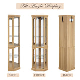CKEASEAN Corner Curio Cabinet, 70" H Lighted Glass Display Cage with Tempered Glass Doors and Adjustable Shelves, Bulb Inclued, Wine Bar China Cabinet for Living Room Liquor Storage (Light Oak) CKEASEAN
