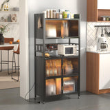 REENLIV 5-Tier Bakers Rack with Power Outlet, Microwave Stand, Bread Rack,Coffee Stand, Baker's Rack with Rolling Wheels and 4 Hooks, Kitchen Shelves for Spices, Pots and Pans,Black REENLIV