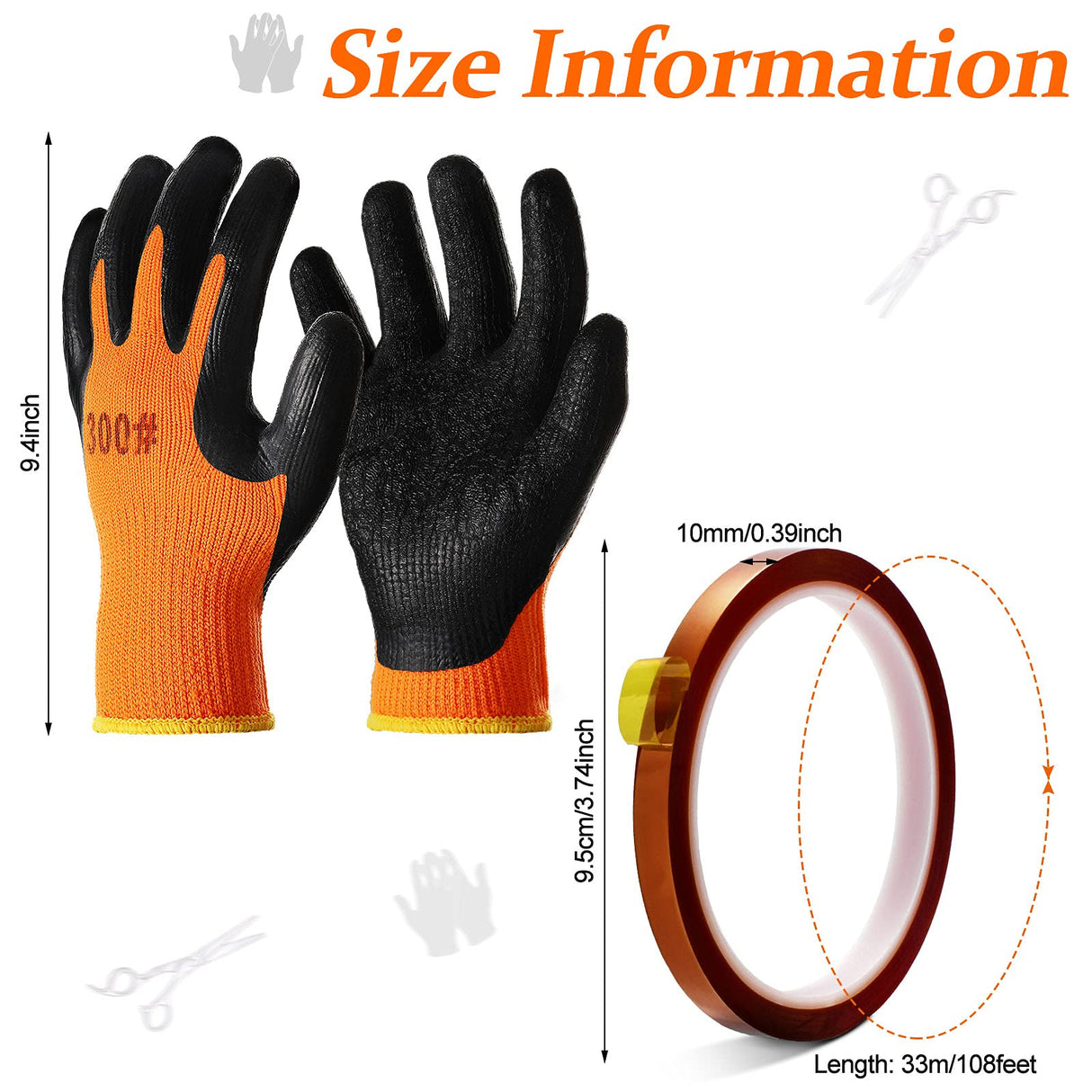 Honeydak 2 Pairs Heat Resistant Gloves Heat Transfer Machine Gloves Heat Work Gloves for Sublimation with 2 Rolls Heat Tape Heat Transfer Tape High Temperature Tape Thermal Tape Heat Press Tape Honeydak