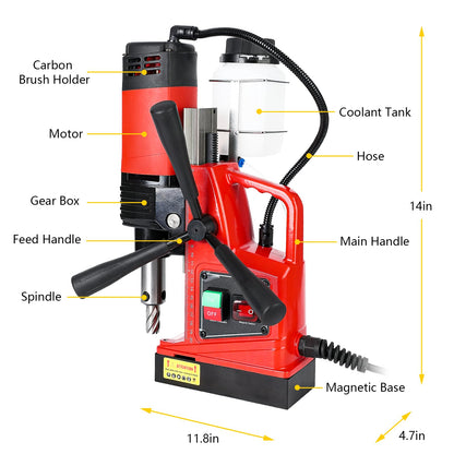 JustSmart Magnetic Drill Press, 1300W 1.57" Boring Diameter, 810 RPM Portable Mag Drill Press, 2922lbf Electric Drilling Machine for Metal Surface, Industrial, Home Improvement - WoodArtSupply