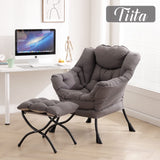 Tiita Lazy Chair with Ottoman, Modern Large Accent Lounge Chair, Leisure Sofa Armchair with Ottoman, Reading Chair with Footrest for Bedroom, Living Room, Dorm Rooms, Garden and Courtyard Tiita