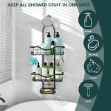 Shower Caddy Hanging Adjustable Shower Caddy, Rustproof Shower Organizer Extended Length Shower Caddy Over Shower Head with Hooks Soap Holder, Large Capacity Anti-Swing Bathroom Organizer, Black REINHARDT