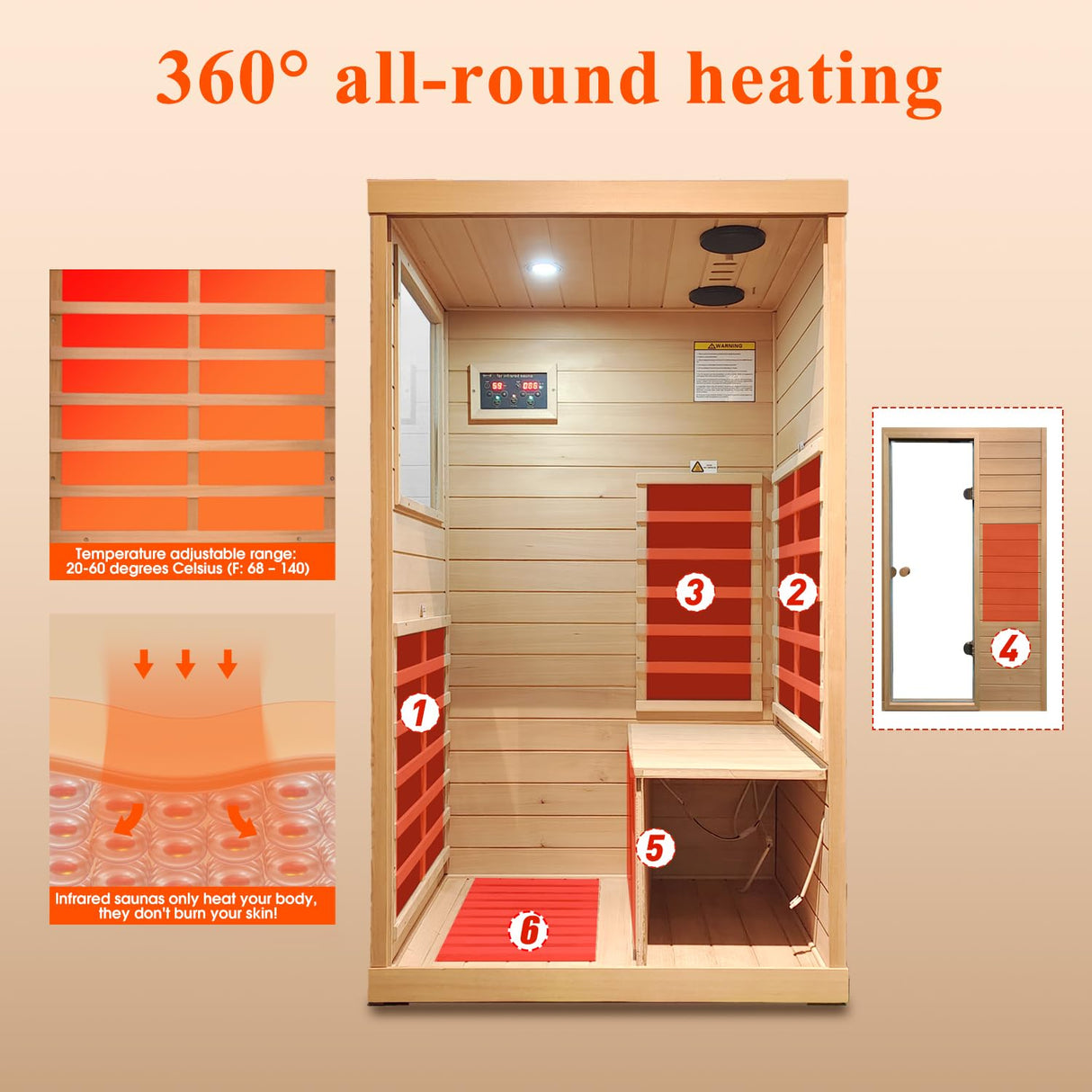 LTCCDSS Infrared Sauna, 1 Person Far Infrared Sauna for Home, with 1050W Indoor Sauna, Low EMF Heaters, 2 Bluetooth Speakers, 1 LED Reading Lamp Hemlock Wood Sauna Room Left Door LTCCDSS