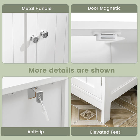 Iwell Pedestal Sink Storage Cabinet with 2 Doors and Shelf, Under Sink Cabinet, Bathroom Sink Cabinet, Space Saver Organizer with U-Shape, White Iwell