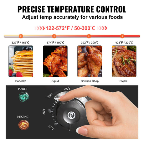 VEVOR Commercial Electric Griddle, 22", 1600W Countertop Flat Top Griddle, Stainless Steel Teppanyaki Grill w/Iron Cooking Plate, 122-572℉ Adjustable Temp Control 2 Shovels & Brushes, 110V VEVOR