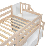 Bellemave Twin Size Low loft Bed for Kids,Wood Loft Beds,Modern Farmhouse Twin loft Bed,Loft Bed with Desk and Storage, No Box Spring Needed,for Kids, Cream White and Natural Bellemave