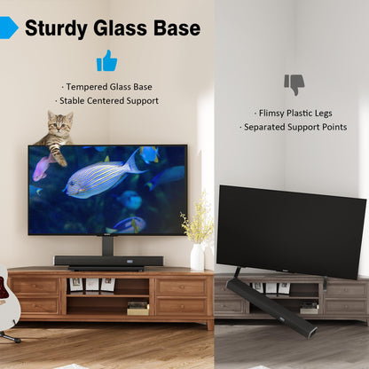 Universal TV Stand - Table Top TV Stand for 27-60 inch LCD LED TVs - 9 Level Height Adjustable TV Base Stand with Tempered Glass Base & Wire Management, VESA 400x400mm