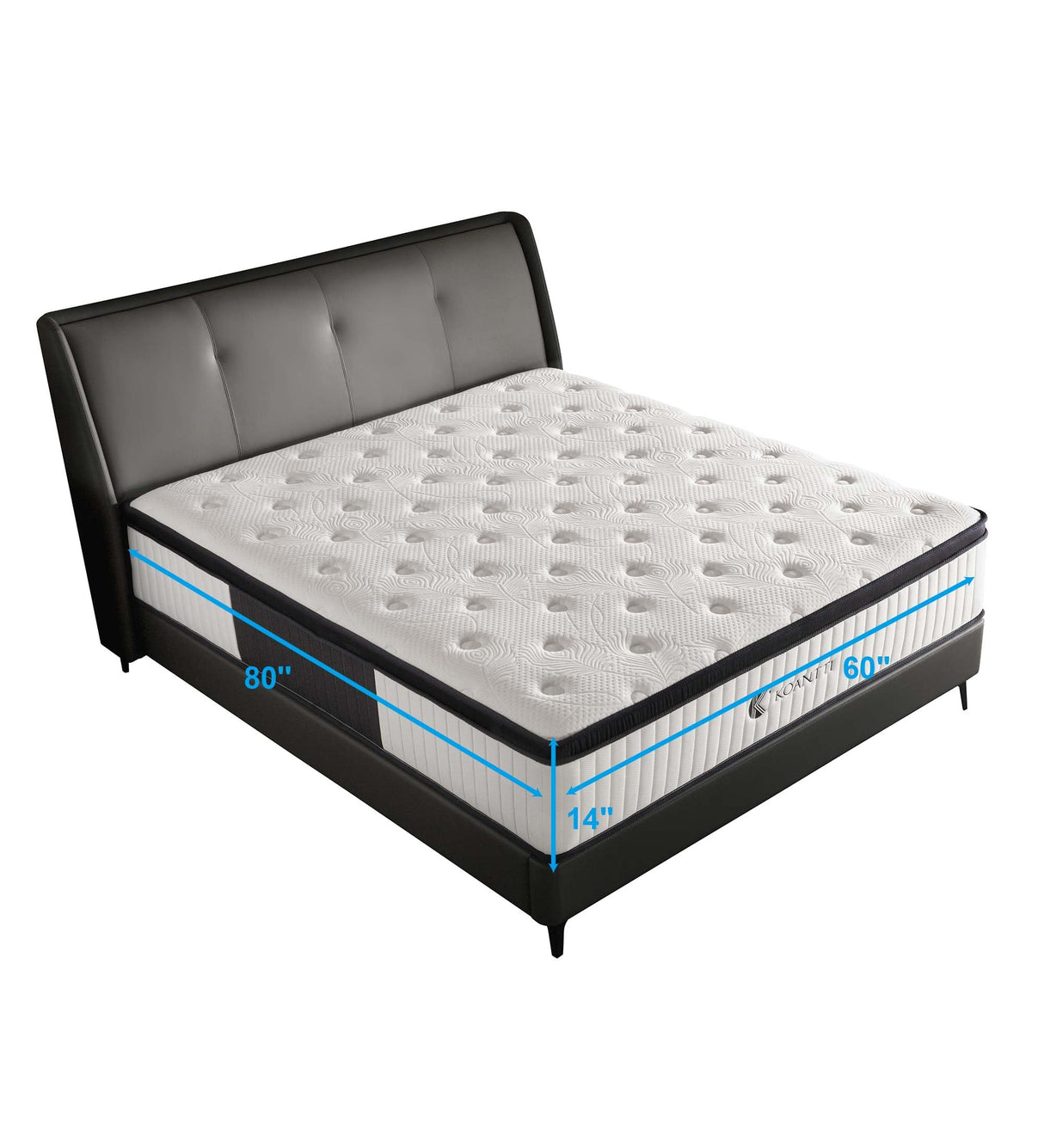 KOANTTI Queen Mattresses,14 Inch Queen Size Mattresses in a Box,Memory Foam Hybrid White & Black Mattress with Provide Support and Improve Sleep Mattresses,Pressure Relief,Medium Firm. KOANTTI